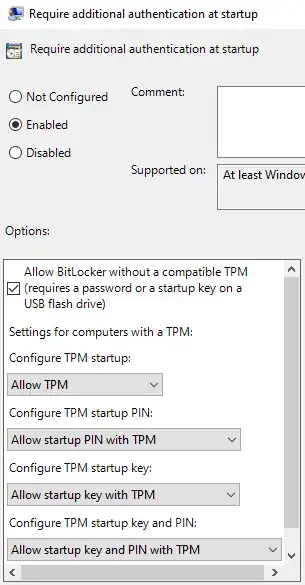 BitLocker policy screenshot