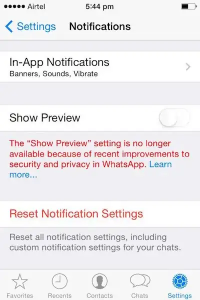 Whatsapp Settings in iOS 7