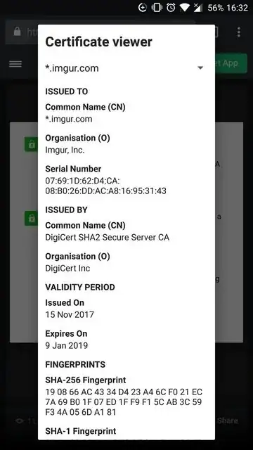 certificate details on data