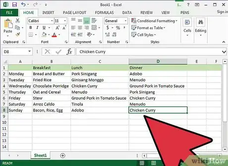 Image titled Create a Family Meal Plan in Excel Step 12