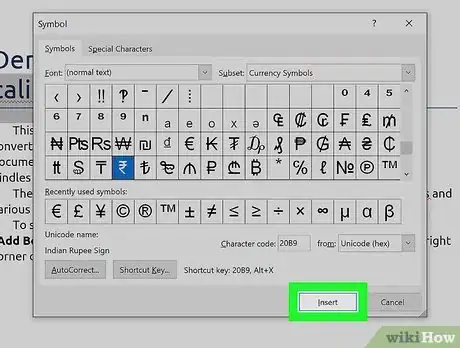 Image titled Insert a Rupee Symbol in Word Step 9