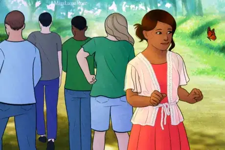 Image titled Autistic Girl Watches Butterfly Away From Group.png