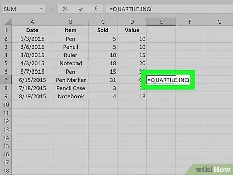 Image titled Calculate Quartiles in Excel Step 3