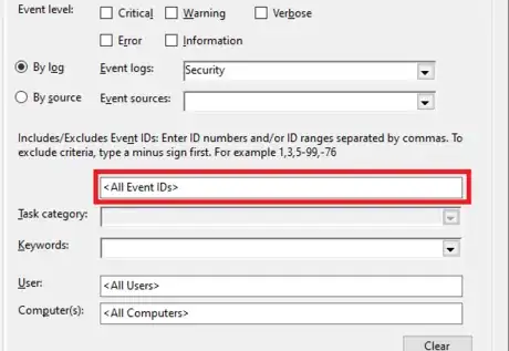 Image titled Event Viewer Create Custom View Click Text Box.png
