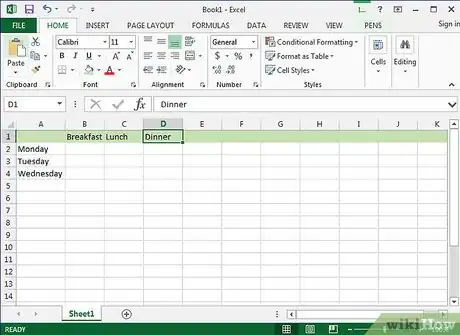 Image titled Create a Family Meal Plan in Excel Step 6