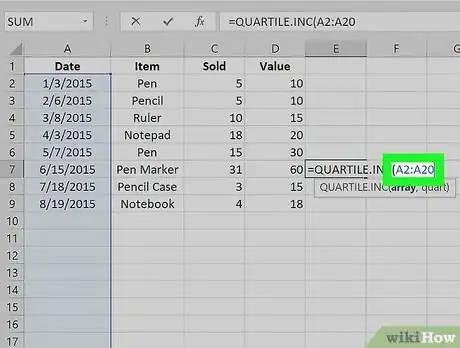 Image titled Calculate Quartiles in Excel Step 4