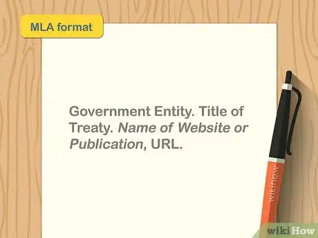 Image titled MLA format template of a treaty citation.