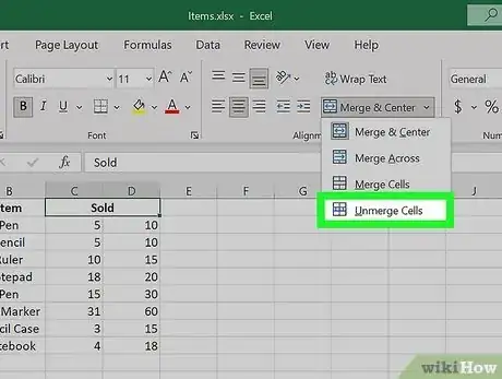 Image titled Unmerge Cells in Excel Step 5