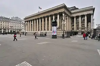 The Paris Bourse, or Paris stock exchange by Alexandre-Théodore Brongniart (1808) then Éloi Labarre and Louis-Hippolyte Lebas (1813–1826)