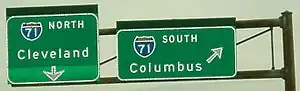 Button copy overheads at I-71/I-76 interchange in Ohio, showing the reflection of button reflectors in camera flash