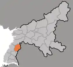 Map of South Pyongan showing the location of Taedong