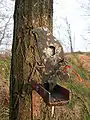 Another crow-shaped, knock-over metal air gun field target. The black painted metal paddle must be hit to make the target fall over, and the target can be reset by pulling the orange cord attached to the face-plate