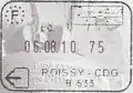 Exit stamp for air travel, issued at Charles de Gaulle Airport