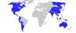 Countries where the Gamelan Council largely works shown in blue