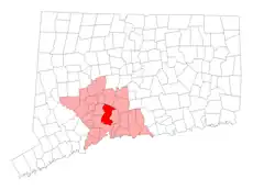 Hamden's location within New Haven County and Connecticut
