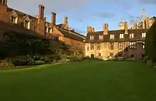 Fellows' Bowling Green, with the oldest building in the college (originally part of King's Hall) in the background