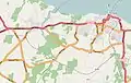 Map showing Steam Railway running broadly East-West