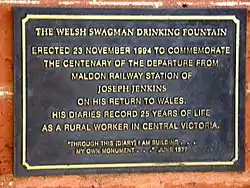 'Welsh Swagman' plaque at railway station