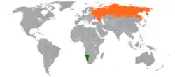 Map indicating locations of Namibia and Russia