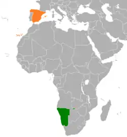 Map indicating locations of Namibia and Spain