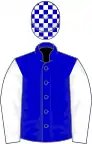 Blue, white sleeves, check cap