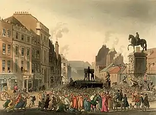 The pillory at Charing Cross, Ackermann's Microcosm of London, 1808–11