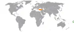 Map indicating locations of Samoa and Turkey