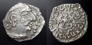 Silver coin in Western Satraps style (15mm, 2.1 grams.)
