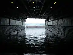 Stern of USS&nbsp;Juneau ballasted for amphibious operations