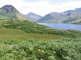 A lake surrounded by mountains