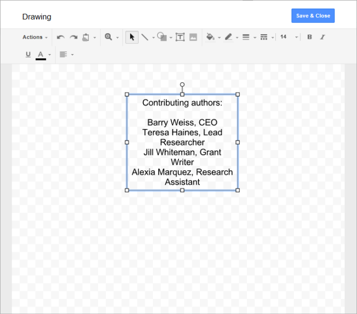 Screenshot of Google Documents
