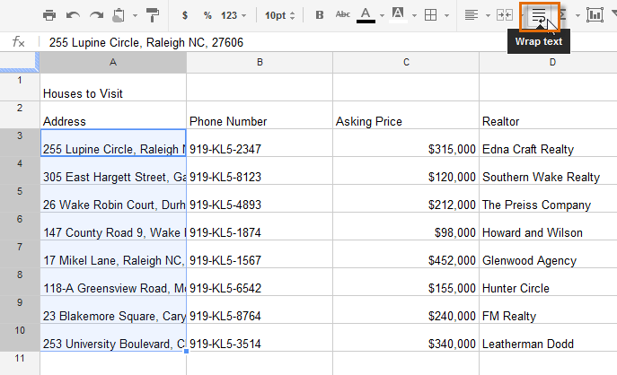 Screenshot of Google Spreadsheets