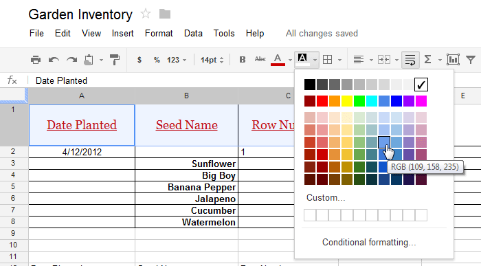 Screenshot of Google Spreadsheets