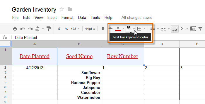 Screenshot of Google Spreadsheets