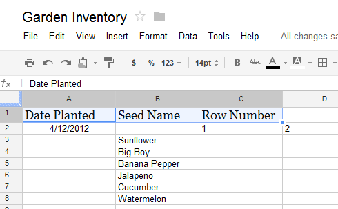 Screenshot of Google Spreadsheets