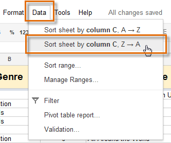 Screenshot of Google Spreadsheets