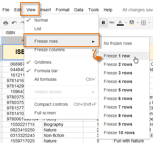 Screenshot of Google Spreadsheets