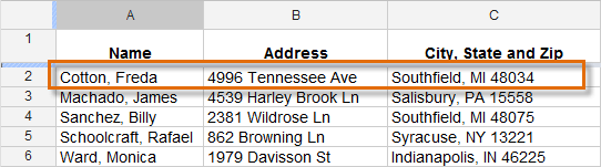 Screenshot of Google Spreadsheets
