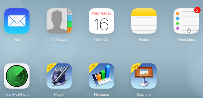 screenshot of icloud.com