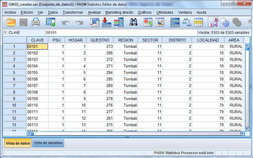 Pantalla de SPSS