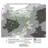 Travel time to accredited stroke centers in East Tennessee Appalachian Region.
