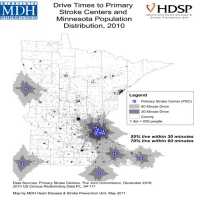 Drive Times to Primary Stroke Centers and Minnesota Population Distribution, 2010