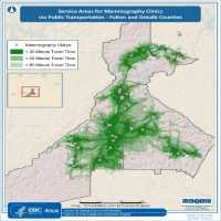 Service Areas for Mammography Clinics via Public Transportation