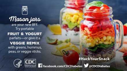 Mason jars are your new best friend. Try portable fruit and yogurt parfaits, or give it a veggie remix with greens, hummus, peas, or veggie sticks.
