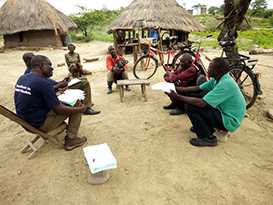 Zambia FETP resident Dr. Fred Kapaya administers a questionnaire to a family in Siavonga District to learn about their experiences with malaria (January, 2017).