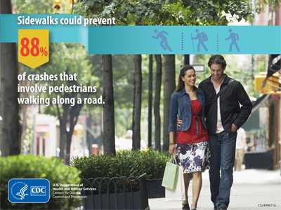 Sidewalks could prevent crashes that involve pedestrians walking along a road. 