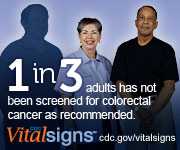 1 in 3 adults has not been screened for colorectal cancer as recommended. CDC Vital Signs