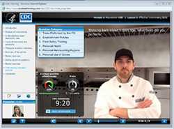 Screen shot from training module of simulated interview with food worker.