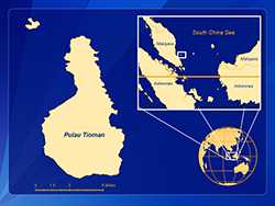 Map of Tioman Island, Malaysia.