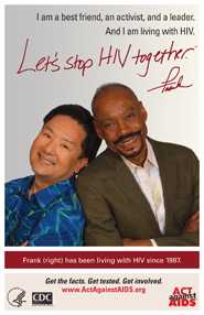 Let’s Stop HIV Together. Frank. Photo of Frank, right, leaning back-to-back with friend. Both are smiling. Let’s Stop HIV Together. Frank. Photo of Frank, right, leaning back-to-back with friend. Both are smiling.